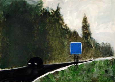 Silke Markefka: »Grenzübergang Griesen, bei Garmisch, zwischen Garmisch und Ehrwald, Grenze Deutschland / Österreich (I)«, Acryl auf Leinwand, 50 x 70 cm, 2008 Silke Markefka: »Grenzübergang Griesen, bei Garmisch, zwischen Garmisch und Ehrwald, Grenze Deutschland / Österreich (I)«, Acryl auf Leinwand, 50 x 70 cm, 2008